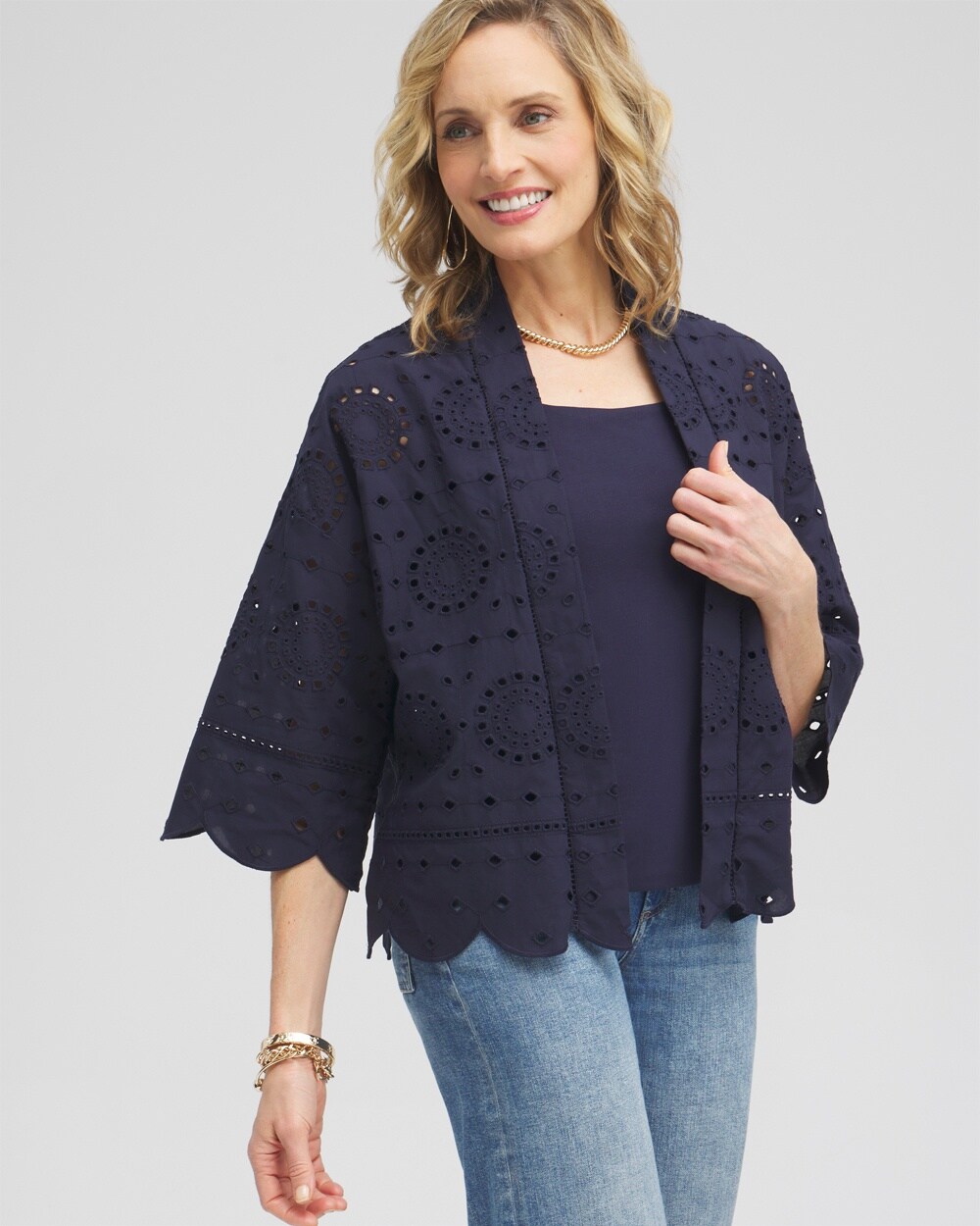 Eyelet Short Kimono