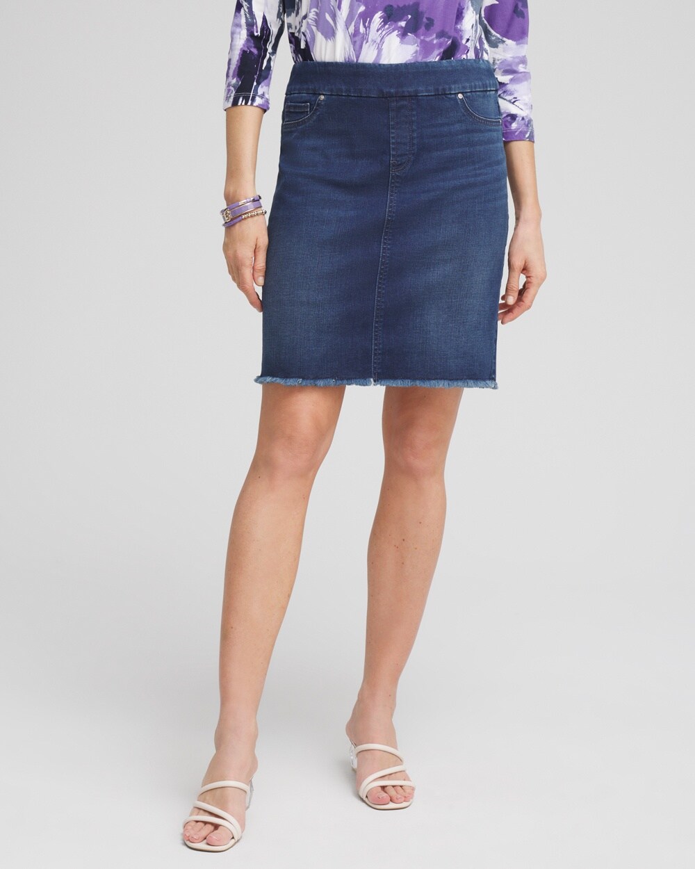 Pull-on Fray Hem Denim Skort