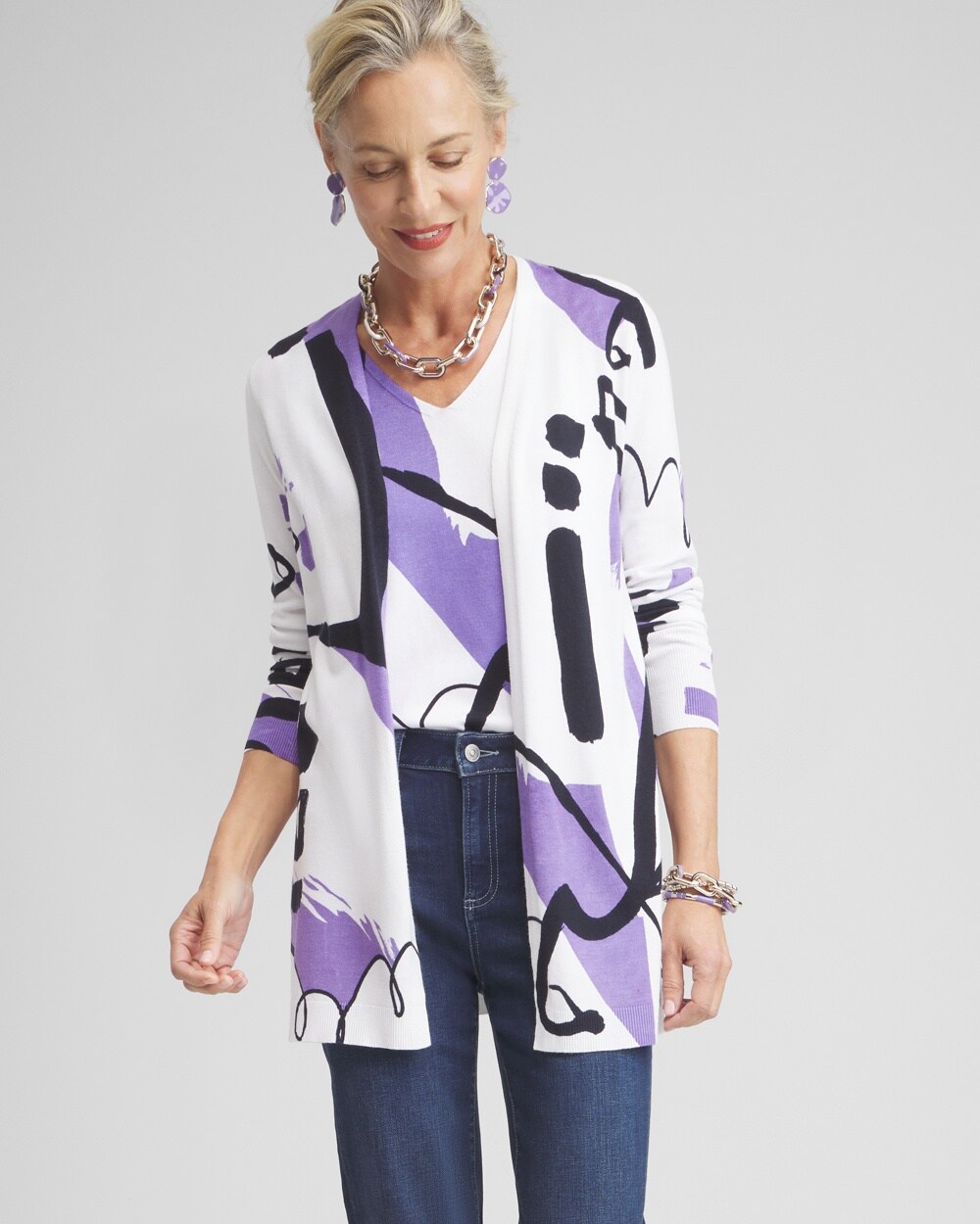 Spun Rayon Abstract Print Cardigan