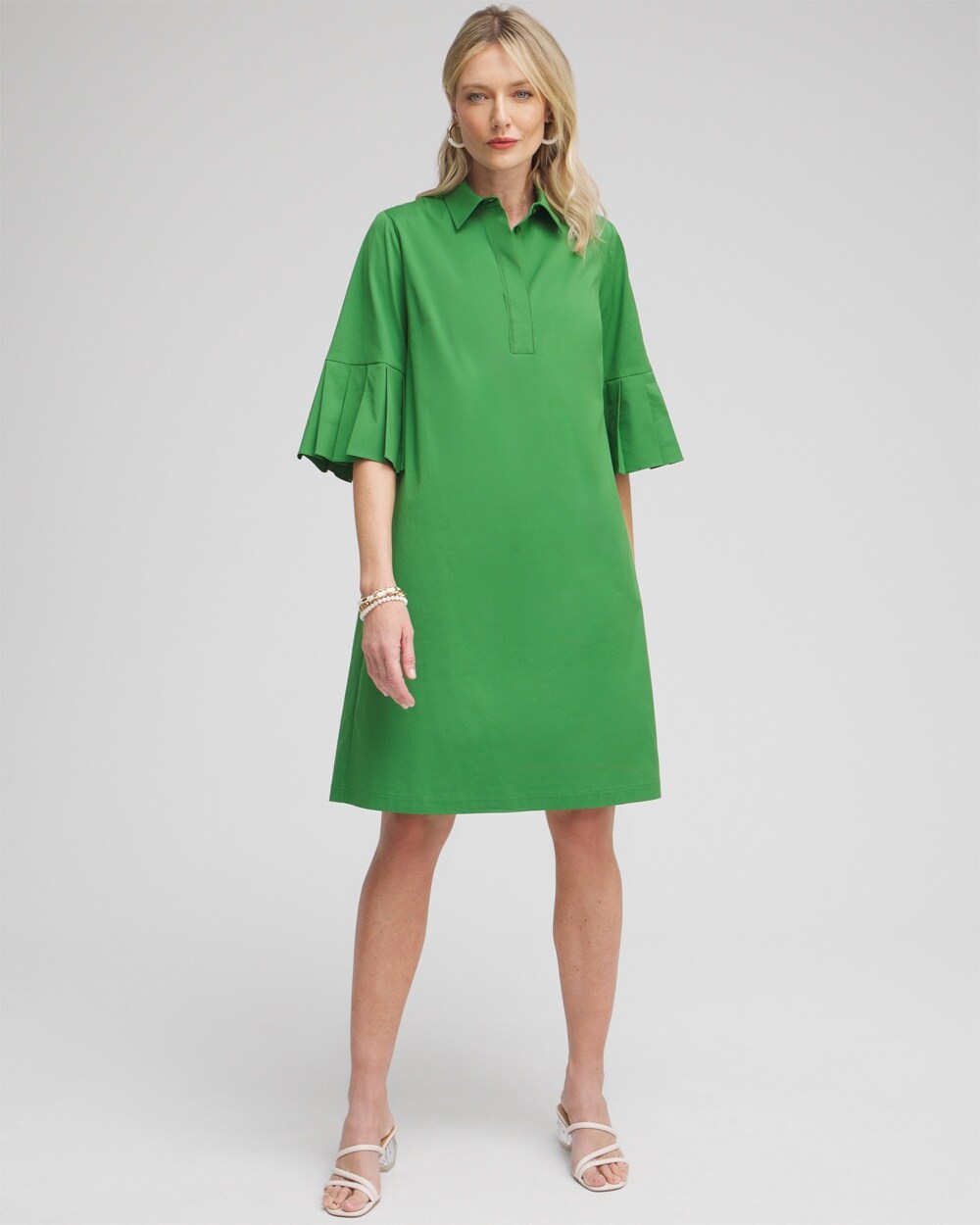 Poplin Pleat Sleeve Popover Dress