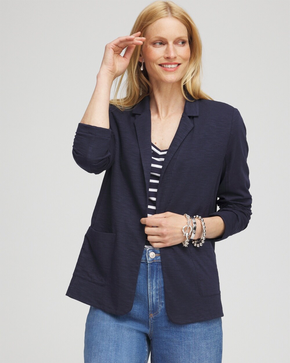 Knit Cotton Blend Blazer