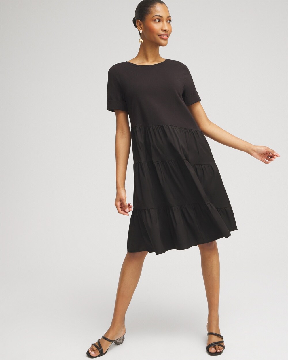 Asymmetrical Knit Woven Tiered Dress