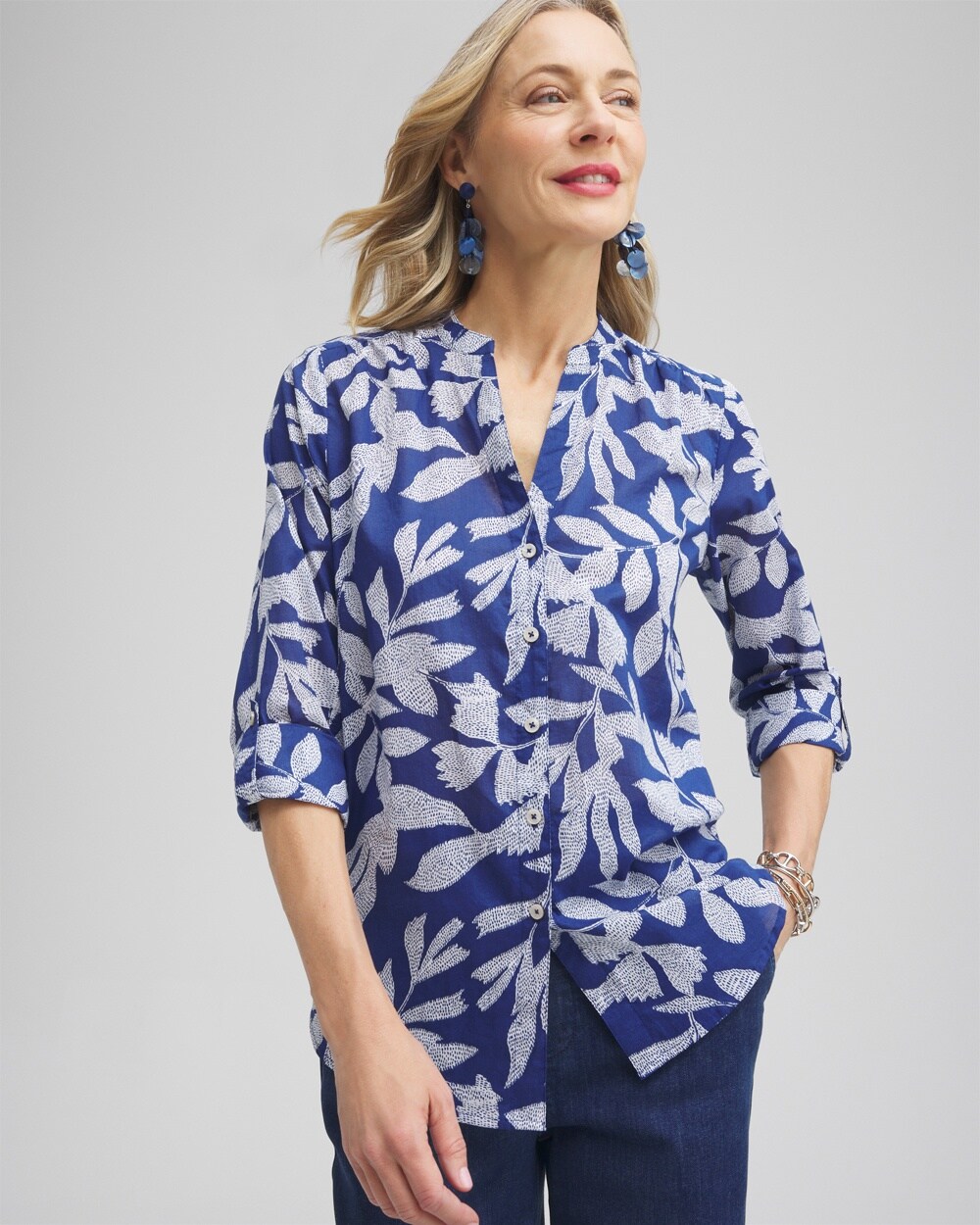 Cotton Leaf Print Shirt