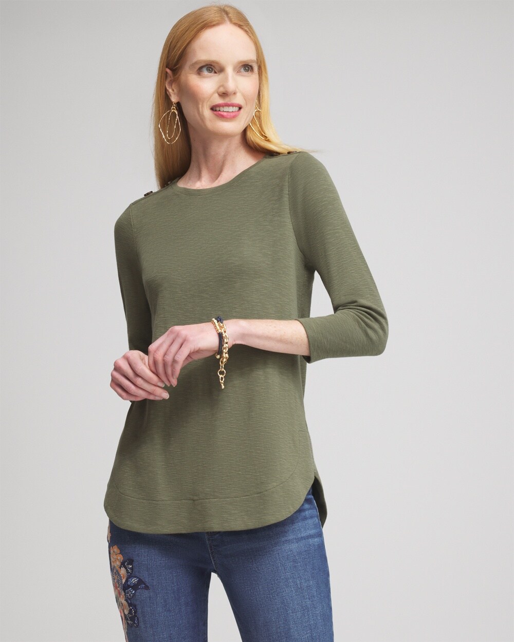 Button Trim Ribbed Tunic