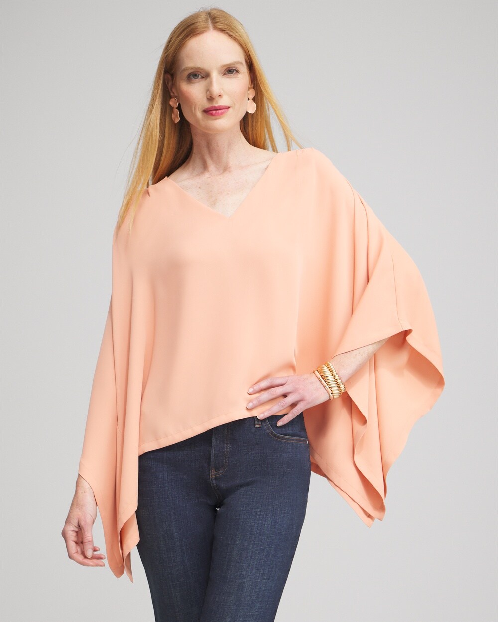 Pleated V-neck Poncho