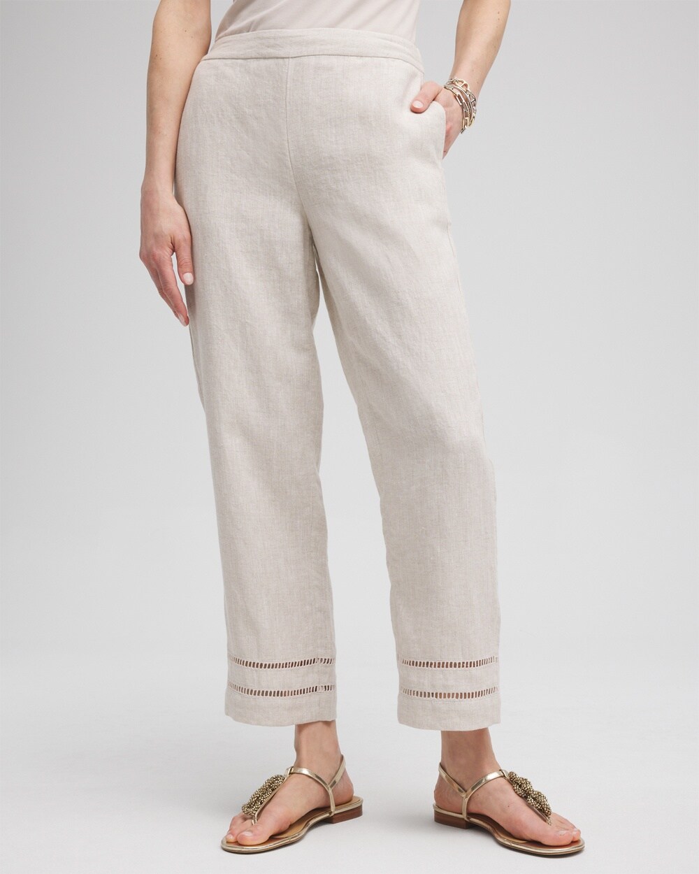 Linen Ladder Trim Cropped Pants