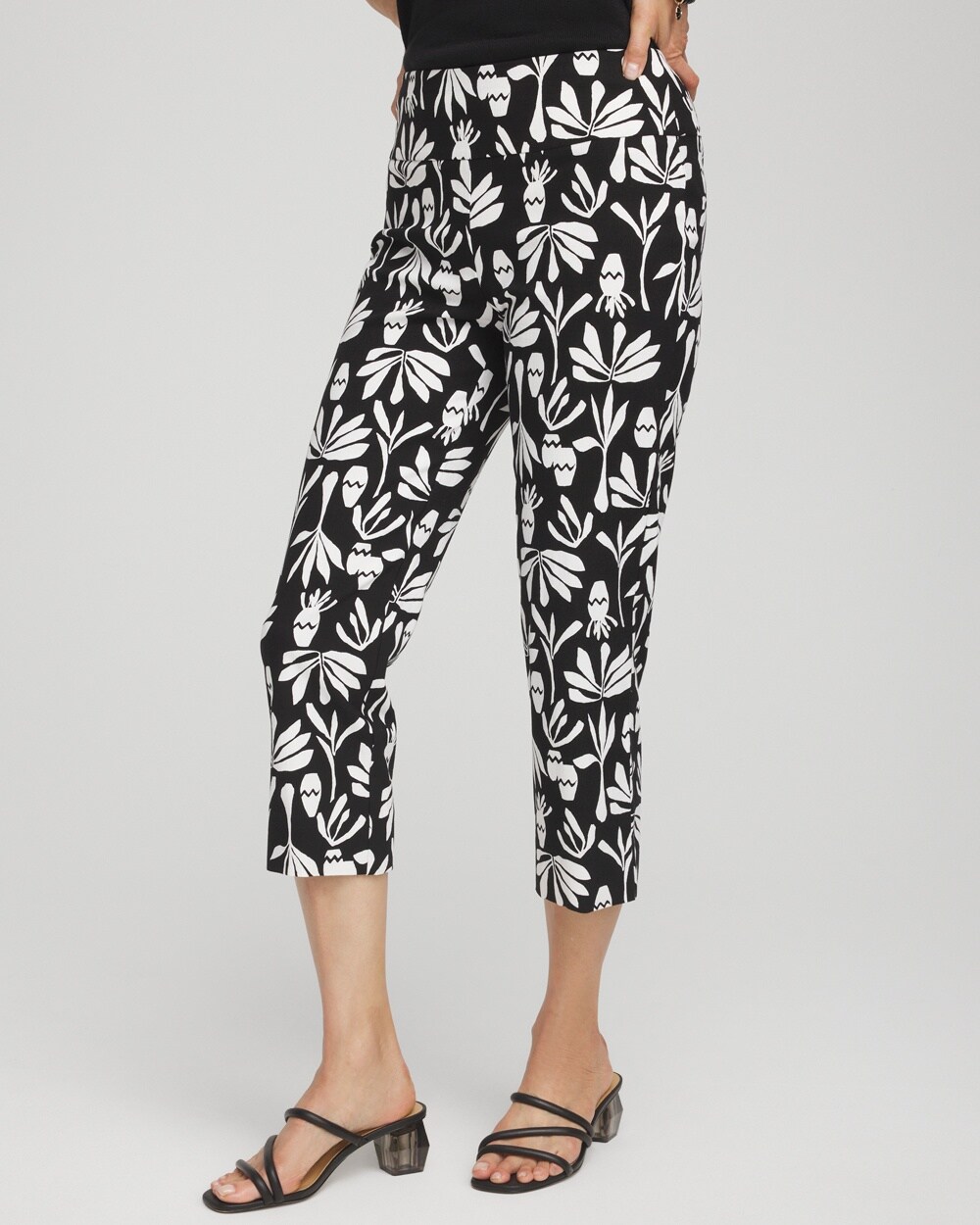 Wide Waistband Leaf Print Capris