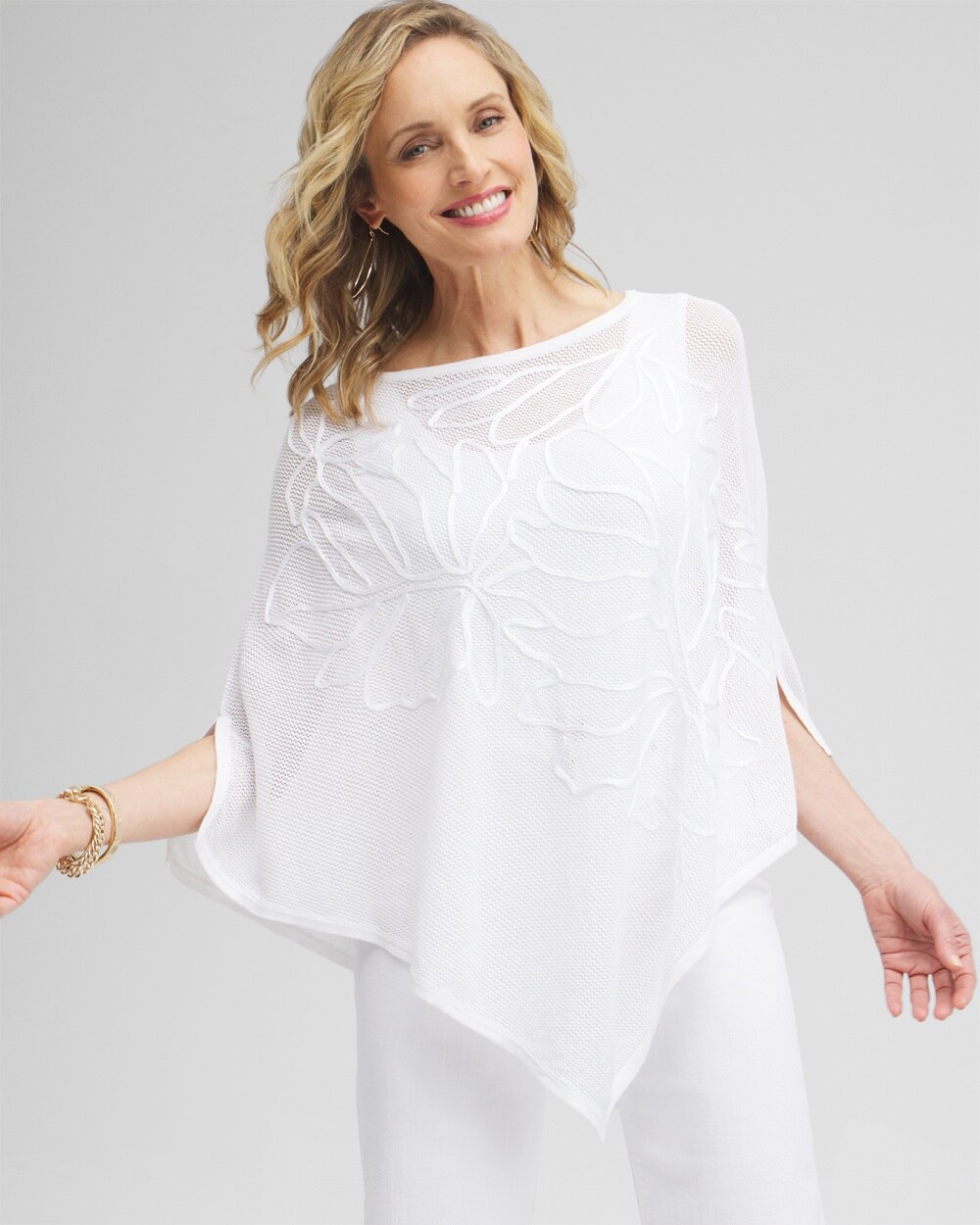 Embroidered Knit Triangle Poncho