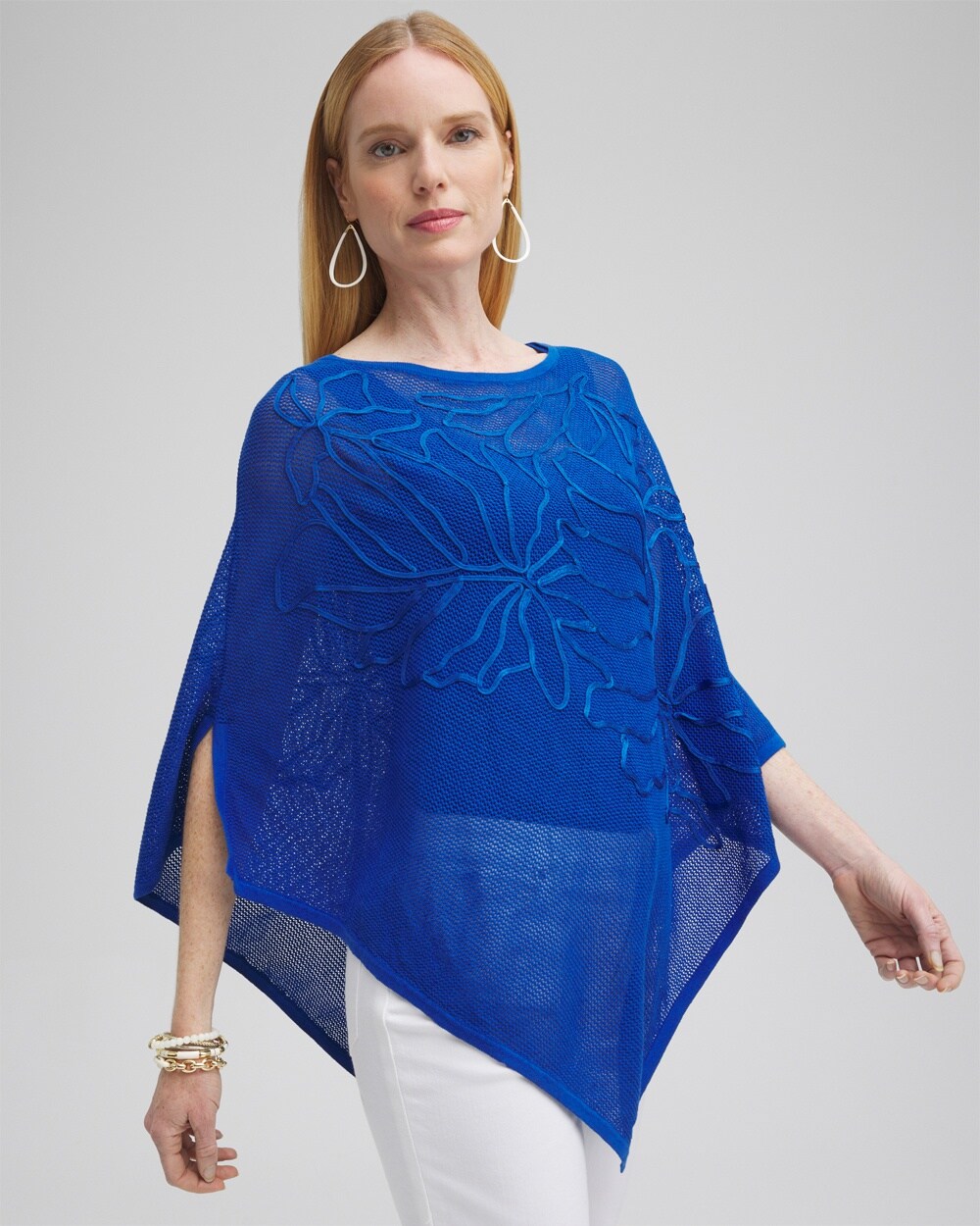 Embroidered Knit Triangle Poncho