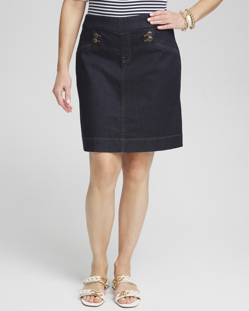 Button Detail Pull-on Denim Skort