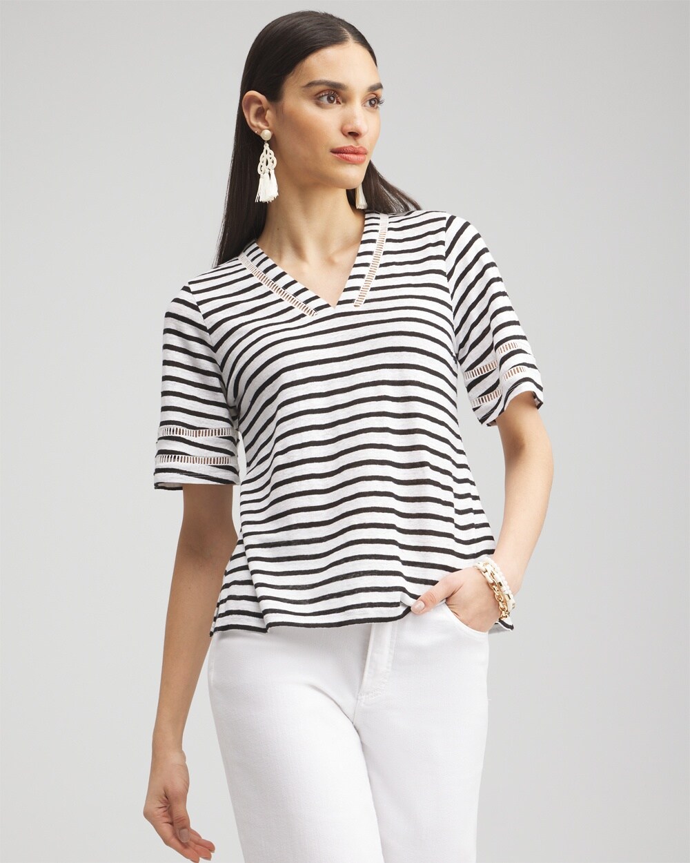 Linen Stripe Ladder Lace Tee