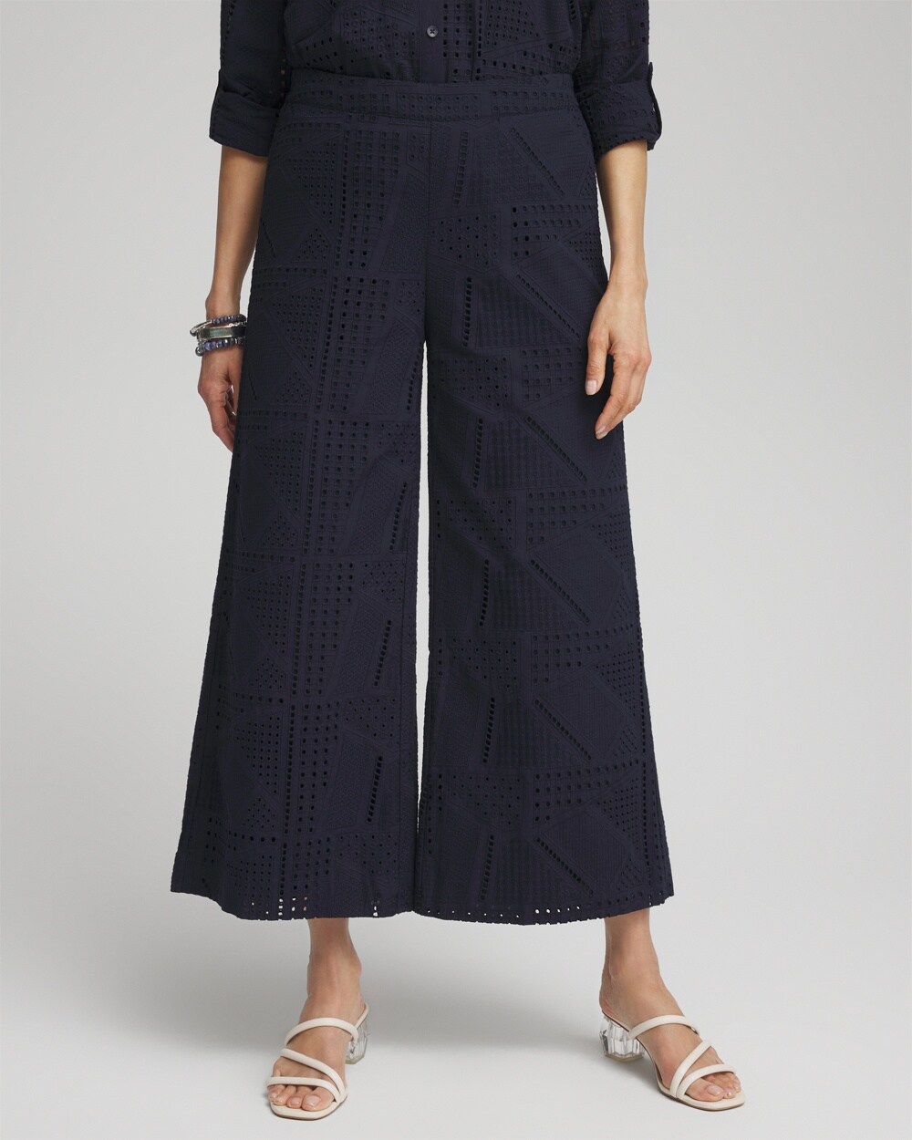 Petite Geo Eyelet Soft Cropped Pants