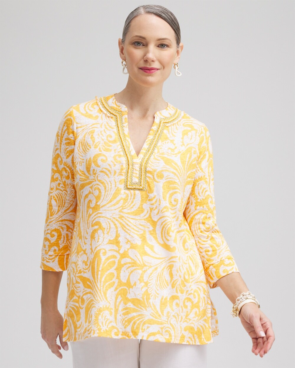 Linen Paisley Embellished Tunic