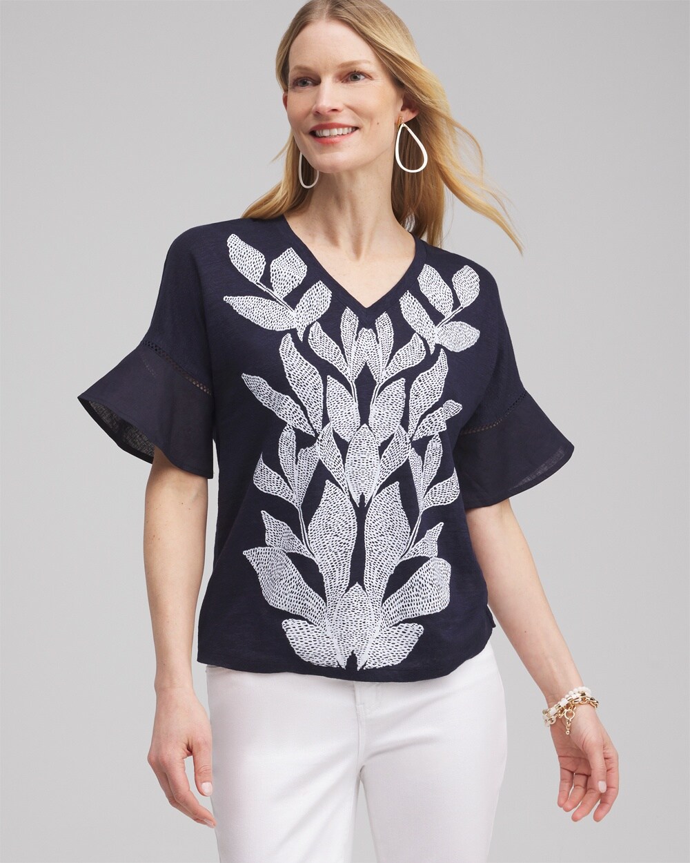 Leaf Linen Blend Flutter Sleeve Top