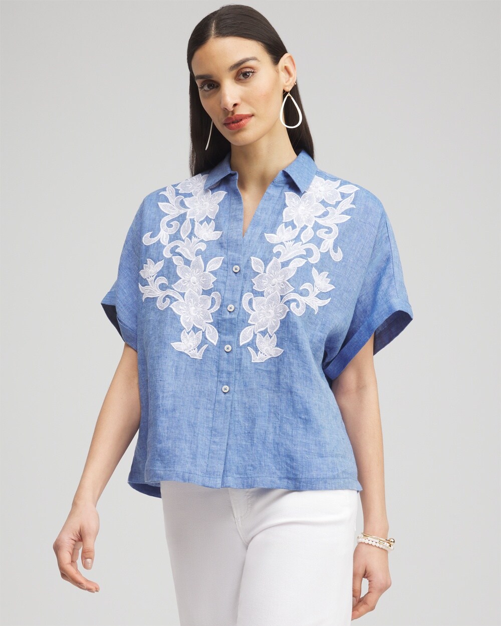 Linen Embroidered Applique Shirt