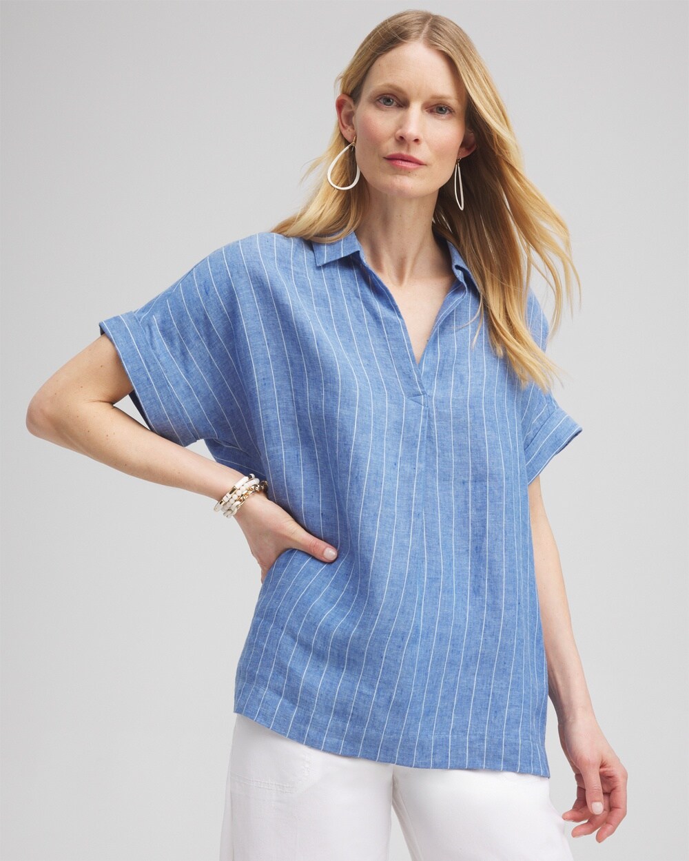 Linen Stripe Popover Top