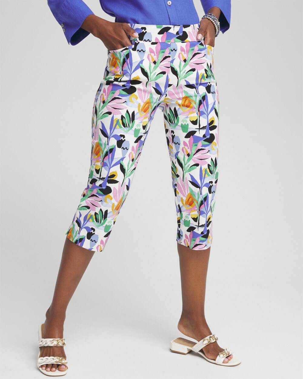 Petite Brigitte Tropical Print Capris