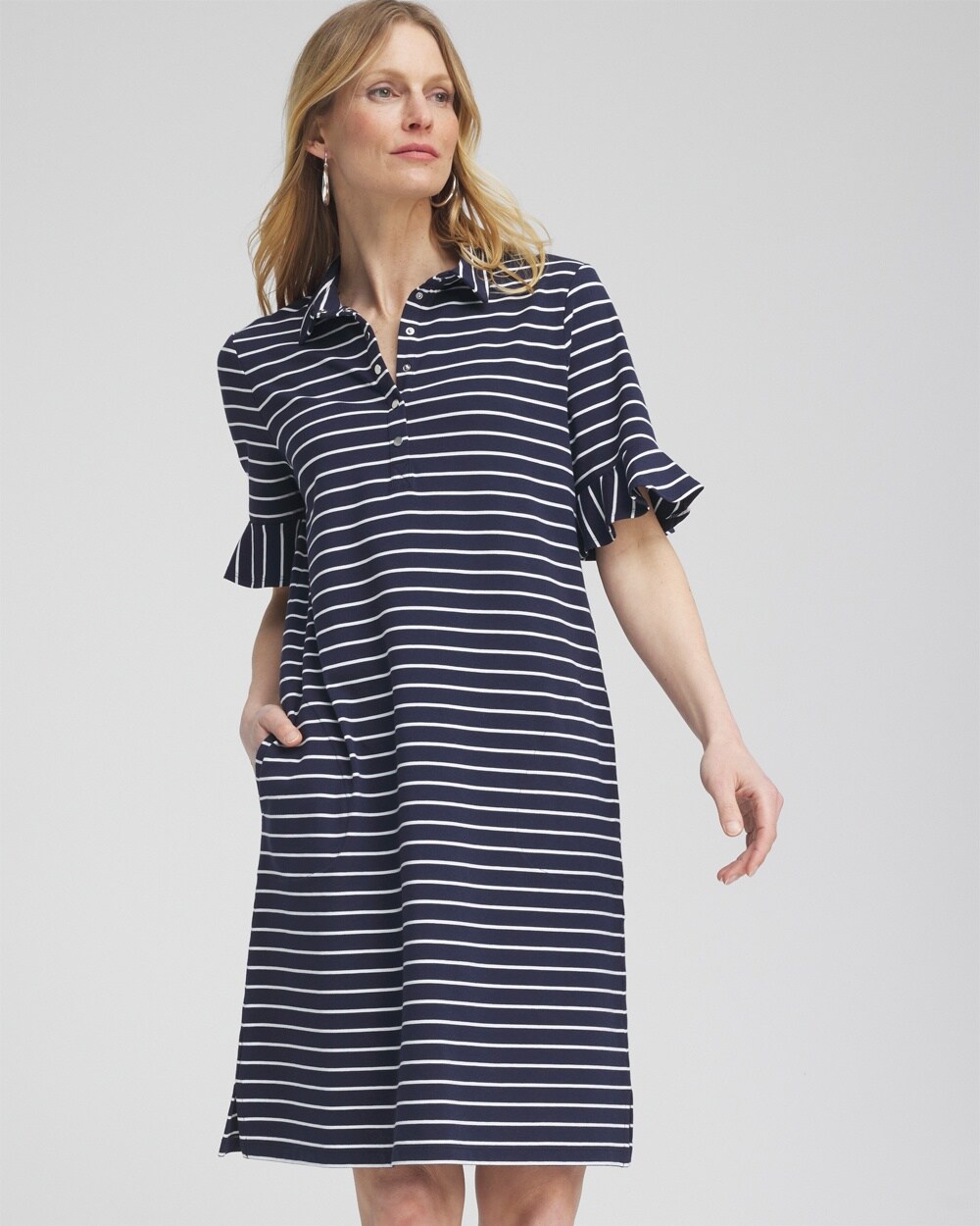 Zenergy\u00AE UPF Knit Stripe Ruffle Sleeve Polo Dress