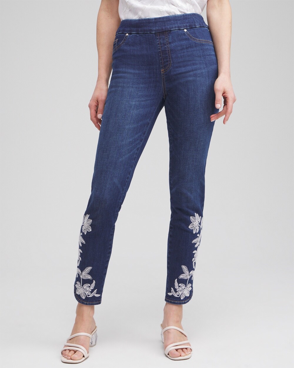 Embroidered Pull-on Ankle Jeggings