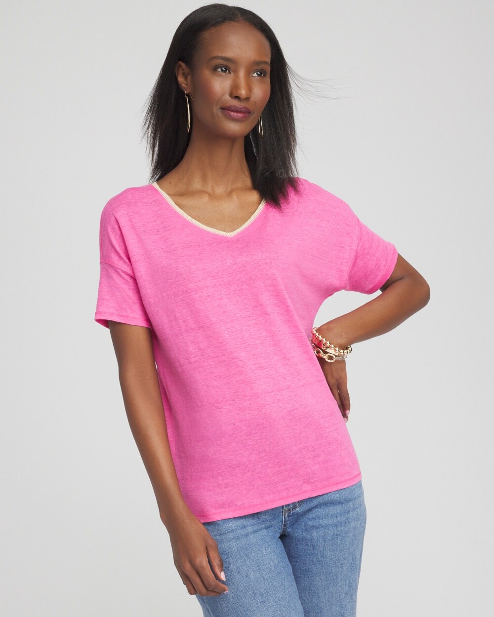 Sweater Trim Linen Tee