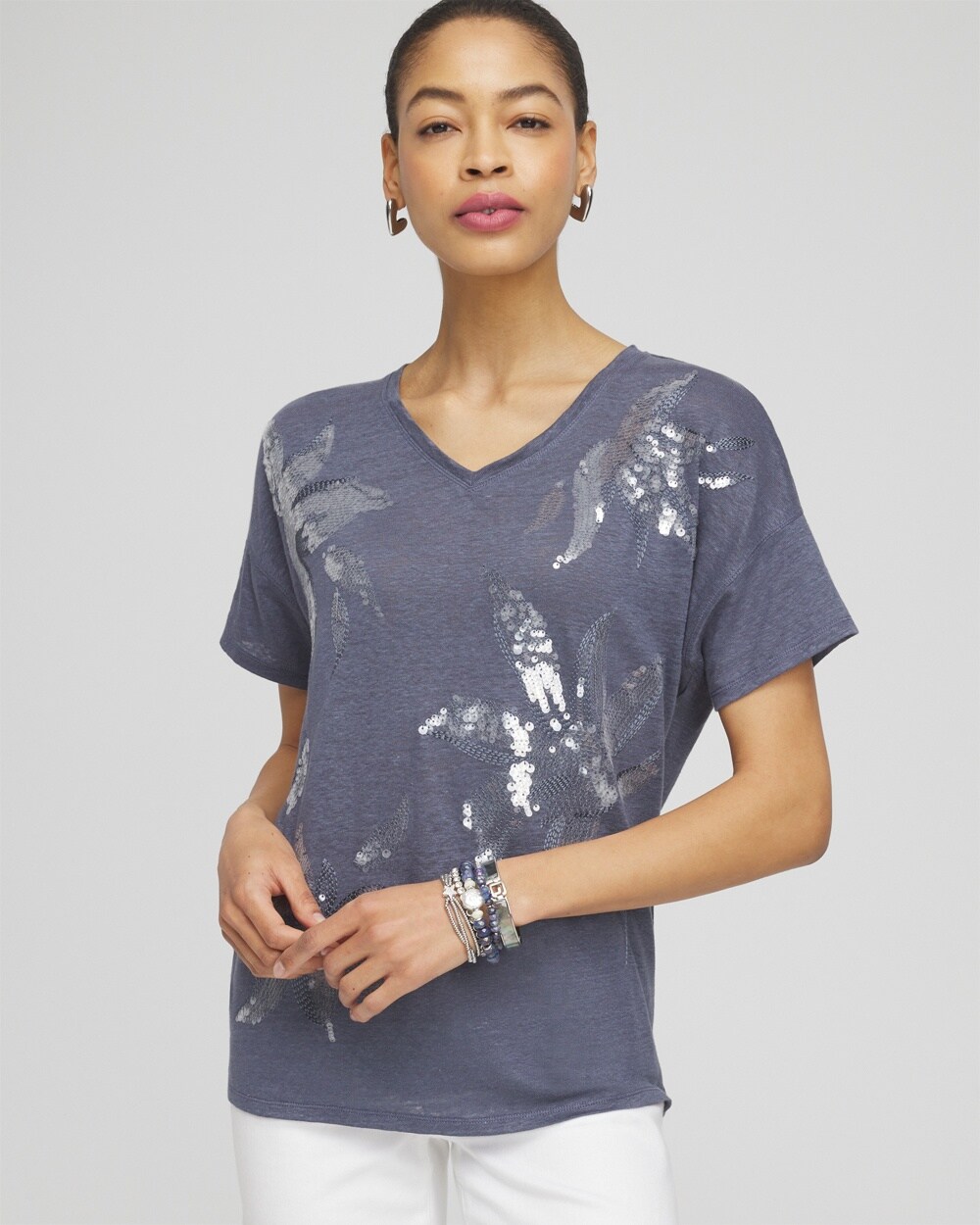 Slate Linen Sequin Tee