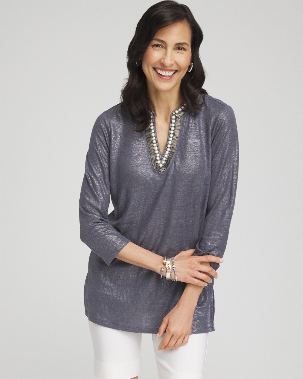 Linen Foil Embellished Tunic