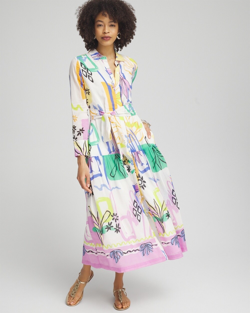 Silk Blend Modern Print Shirt Dress