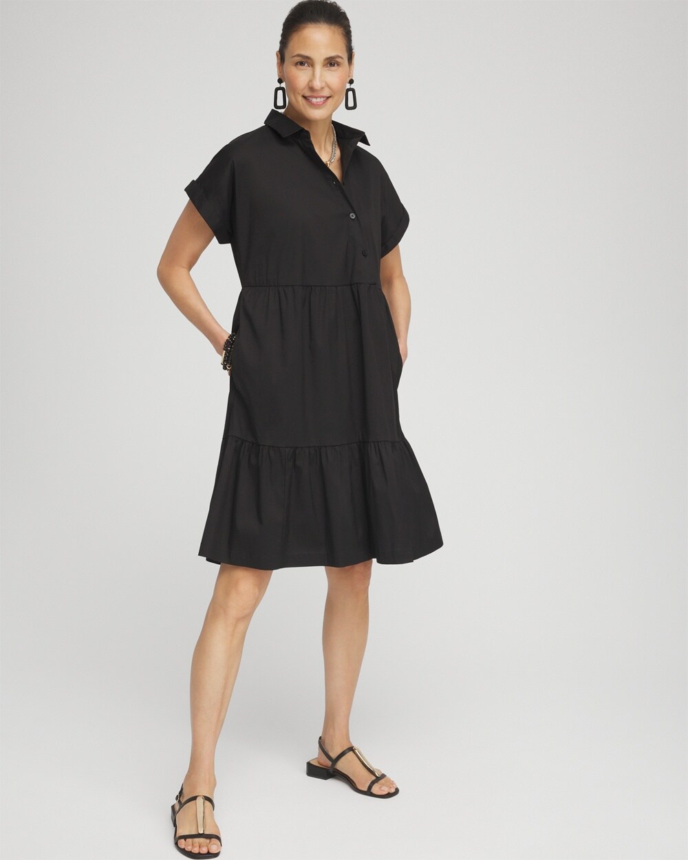 Poplin Diagonal Button Front Dress