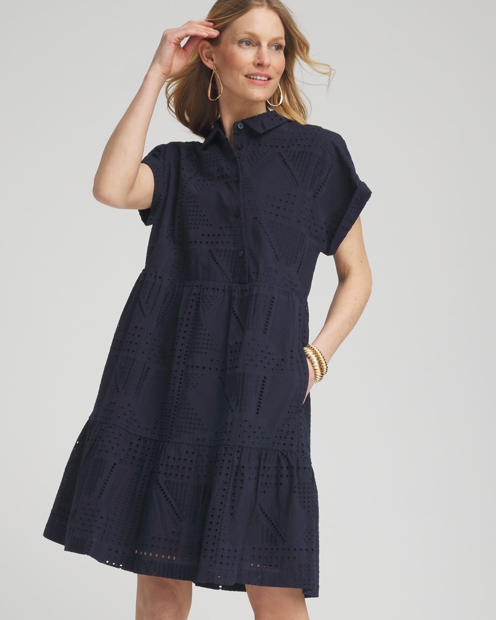 Poplin Diagonal Button Front Dress