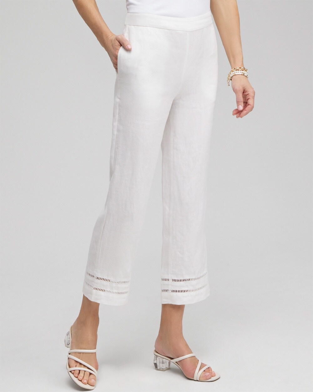 Linen Ladder Trim Cropped Pants