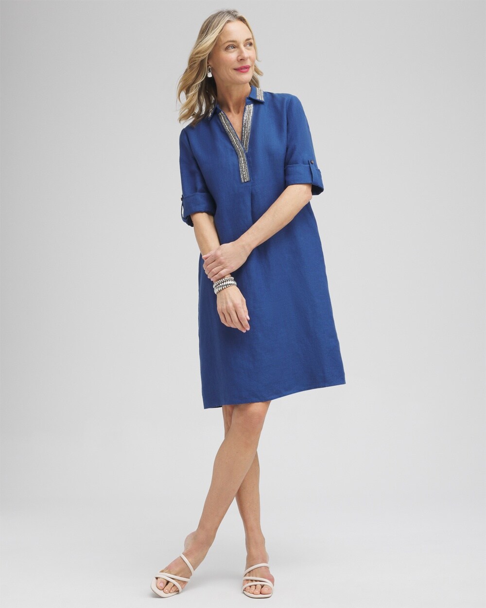 Linen Embellished Shirt Dress