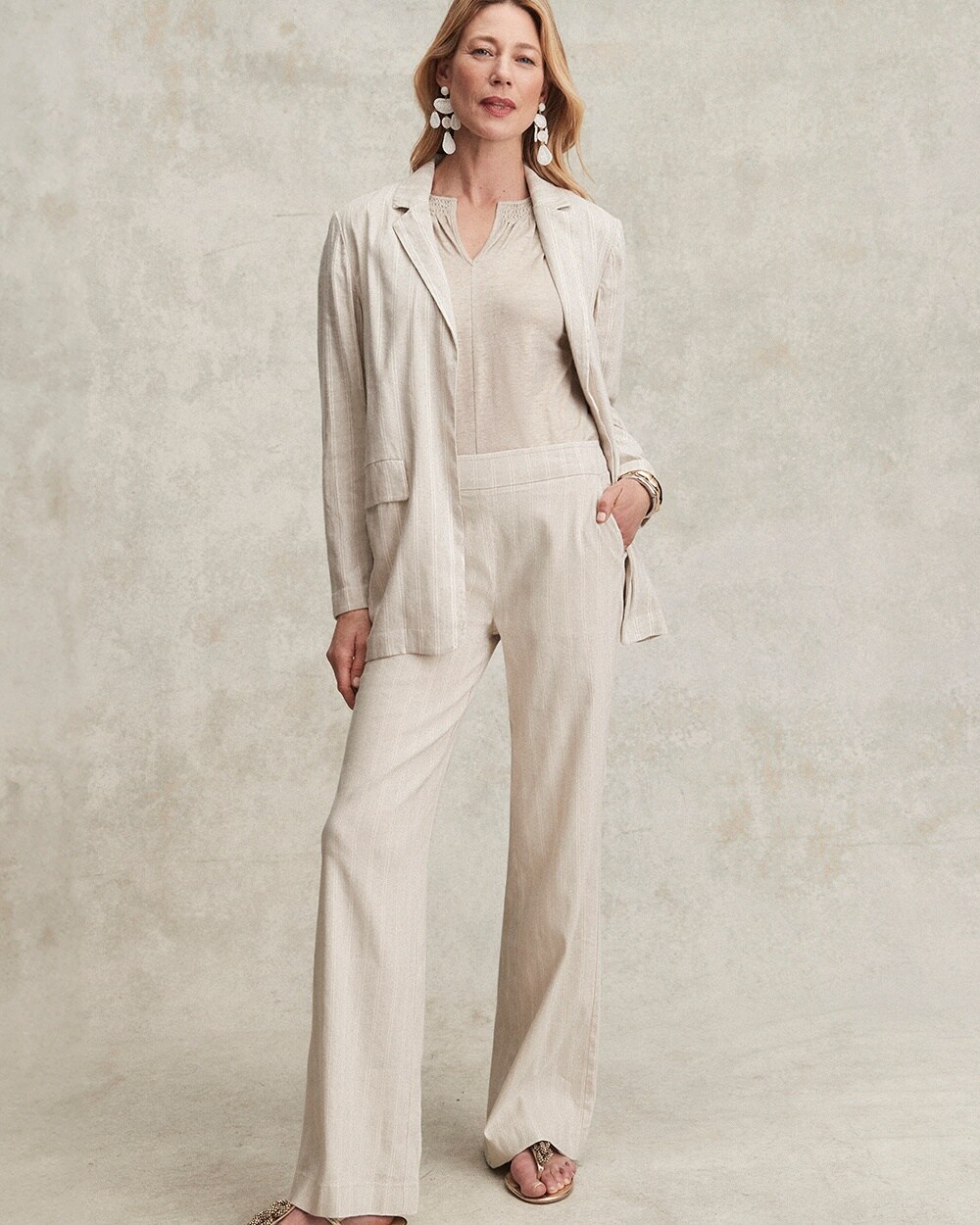 Linen Blend Stripe Flare Leg Pants