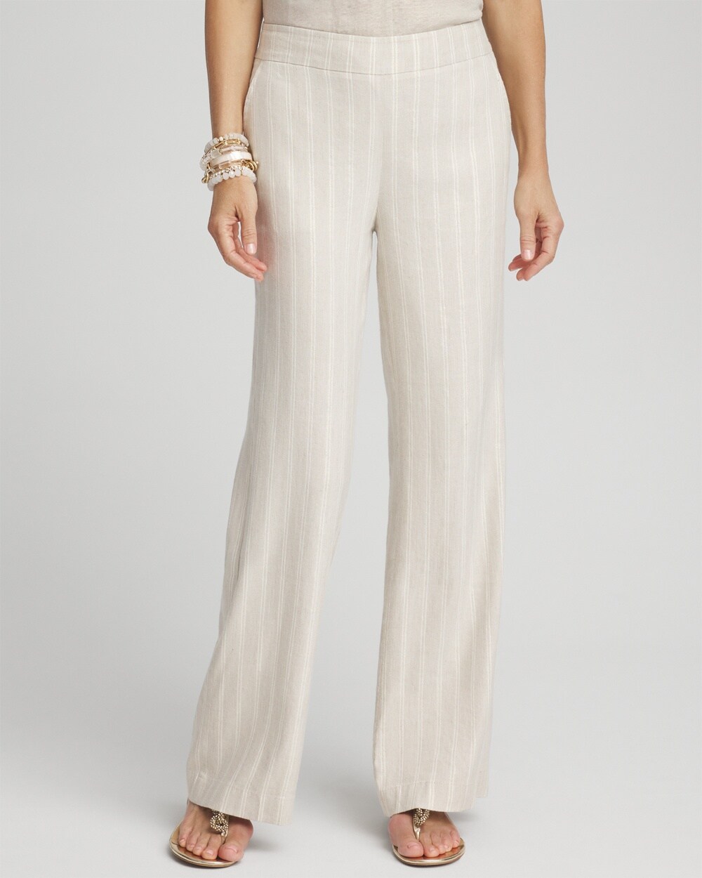 Petite Linen Blend Stripe Wide Leg Pants