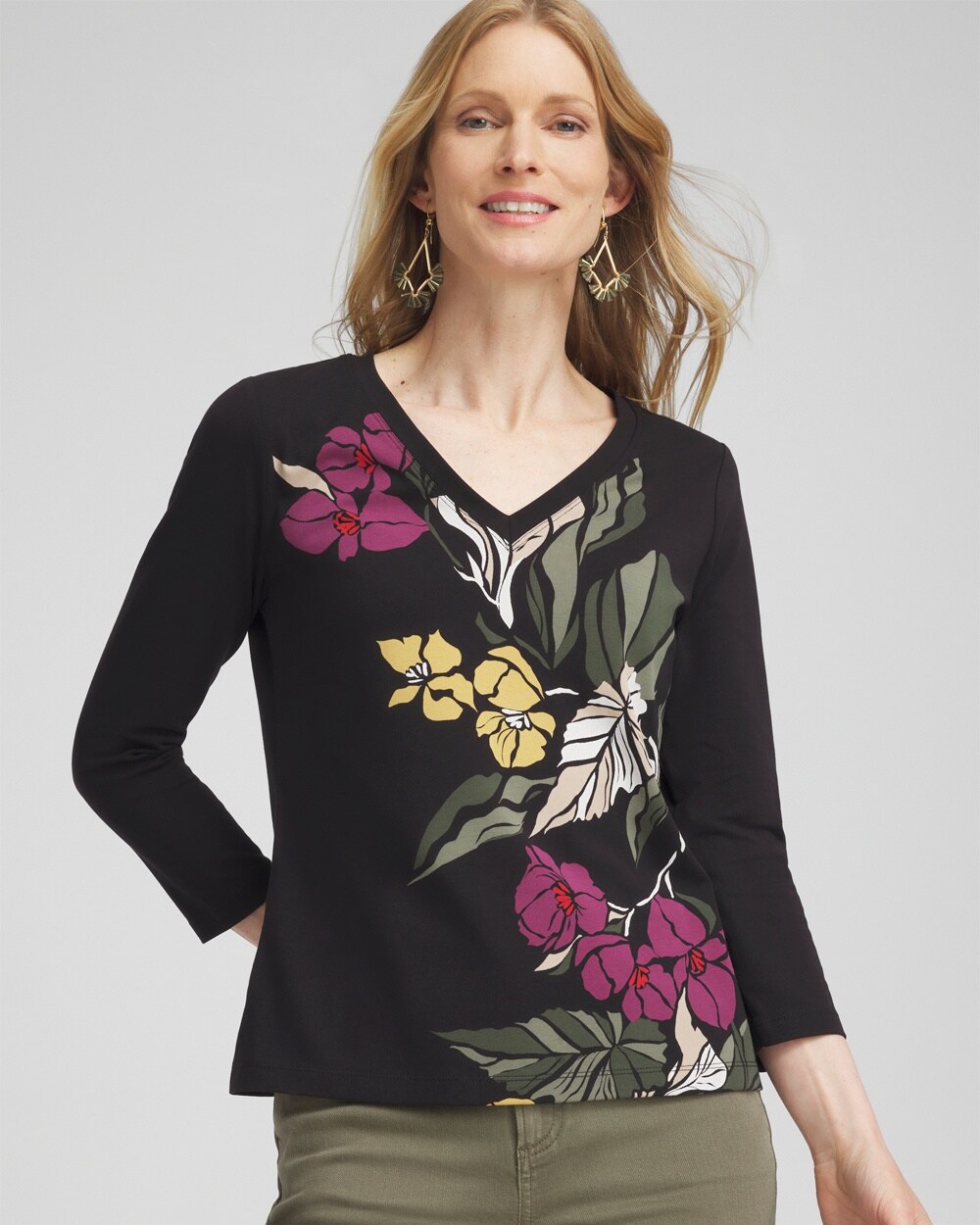 Blooms Print 3/4 Sleeve Perfect Tee