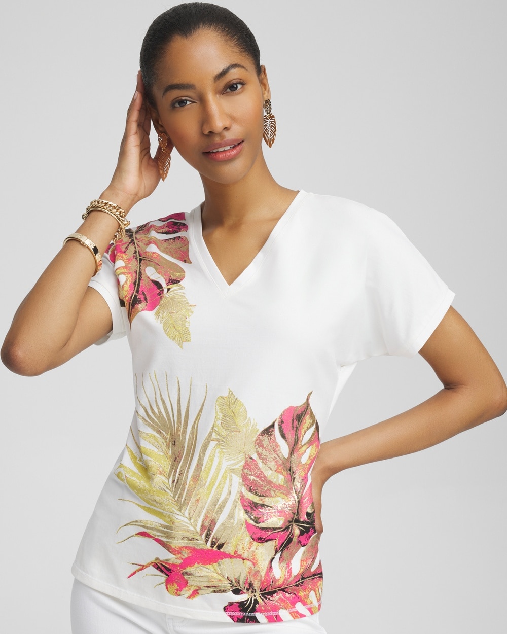 Dolman Foil Leaf Print Tee