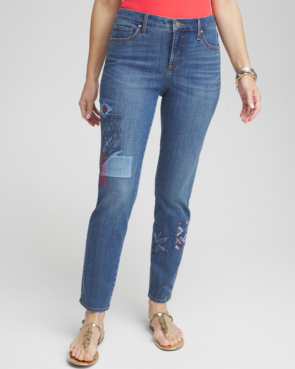 Petite Girlfriend Patchwork Ankle Jeans