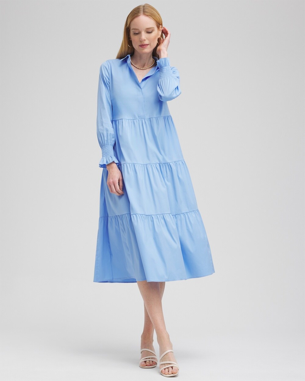 Poplin Tiered Shirt Dress