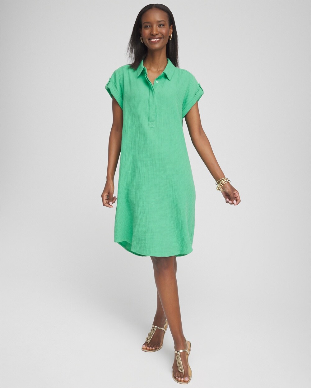 Gauze Roll Tab Sleeve Dress