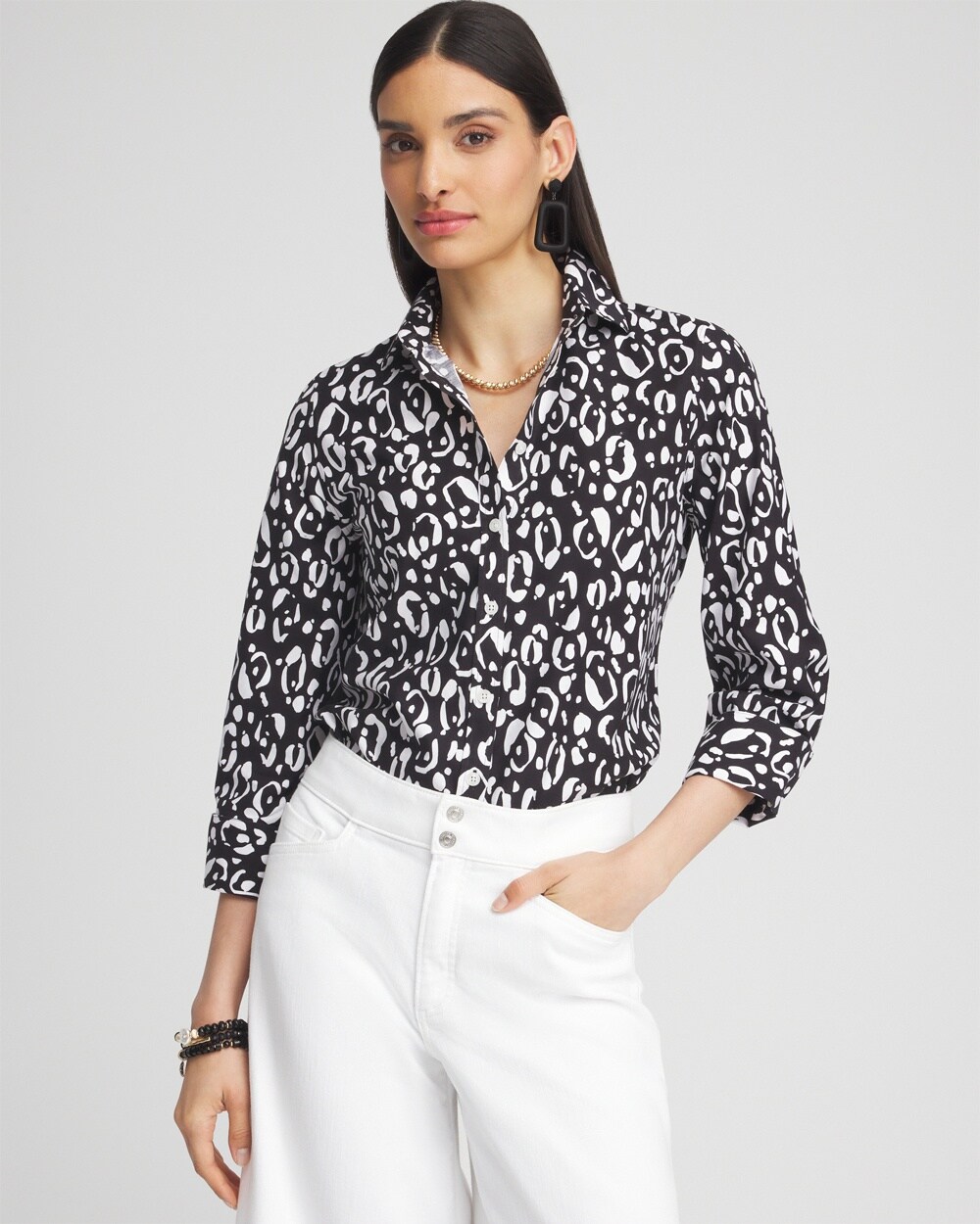 No Iron&#8482; Stretch Leopard Shirt