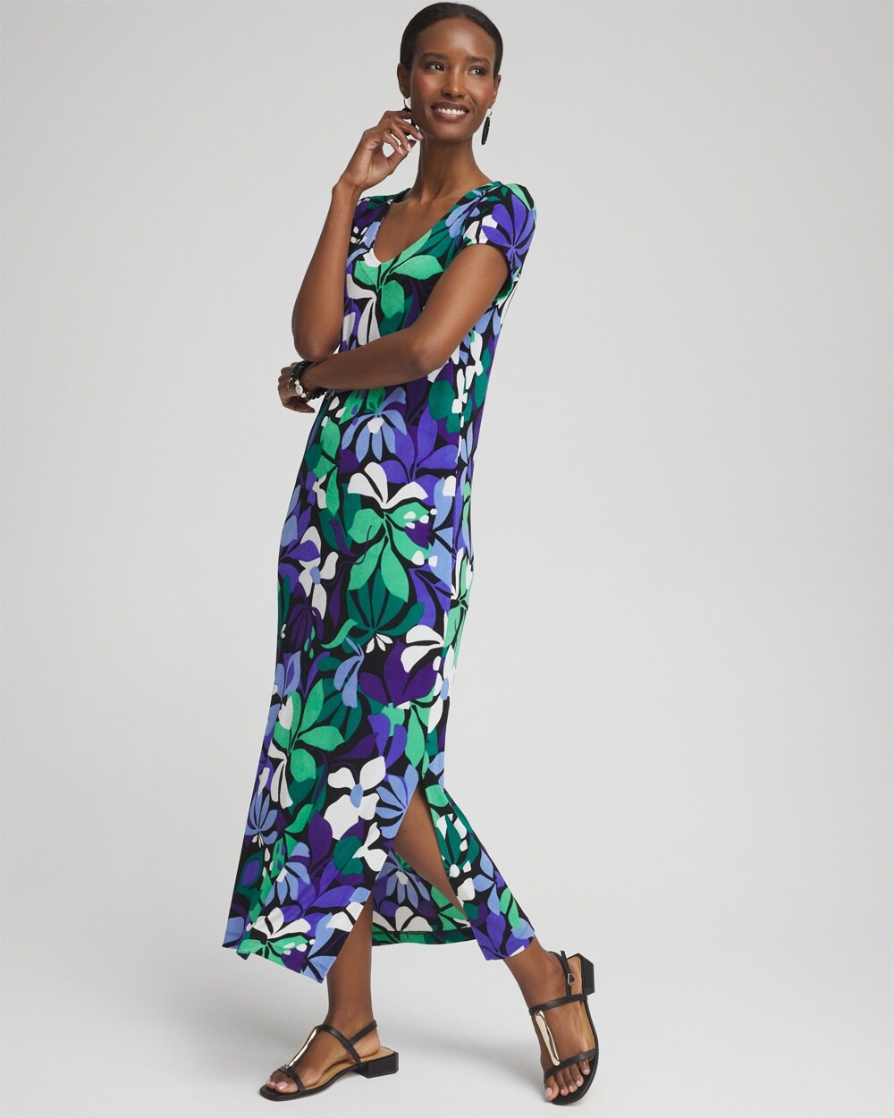 Petite Travelers&#8482; Floral V-neck Maxi Dress