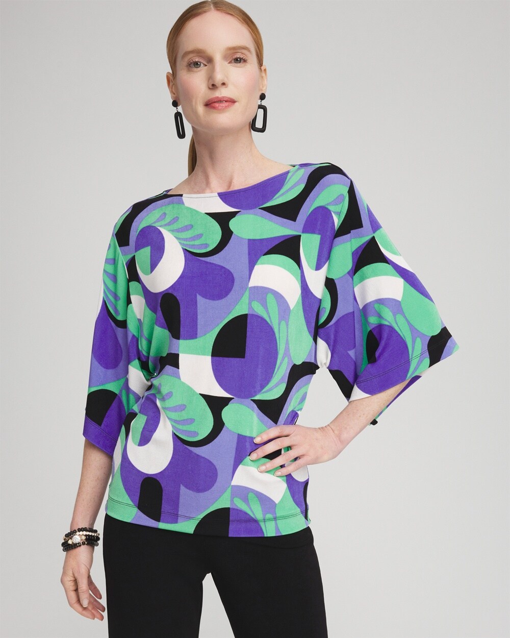 Travelers&#8482; Abstract Kimono Sleeve Top