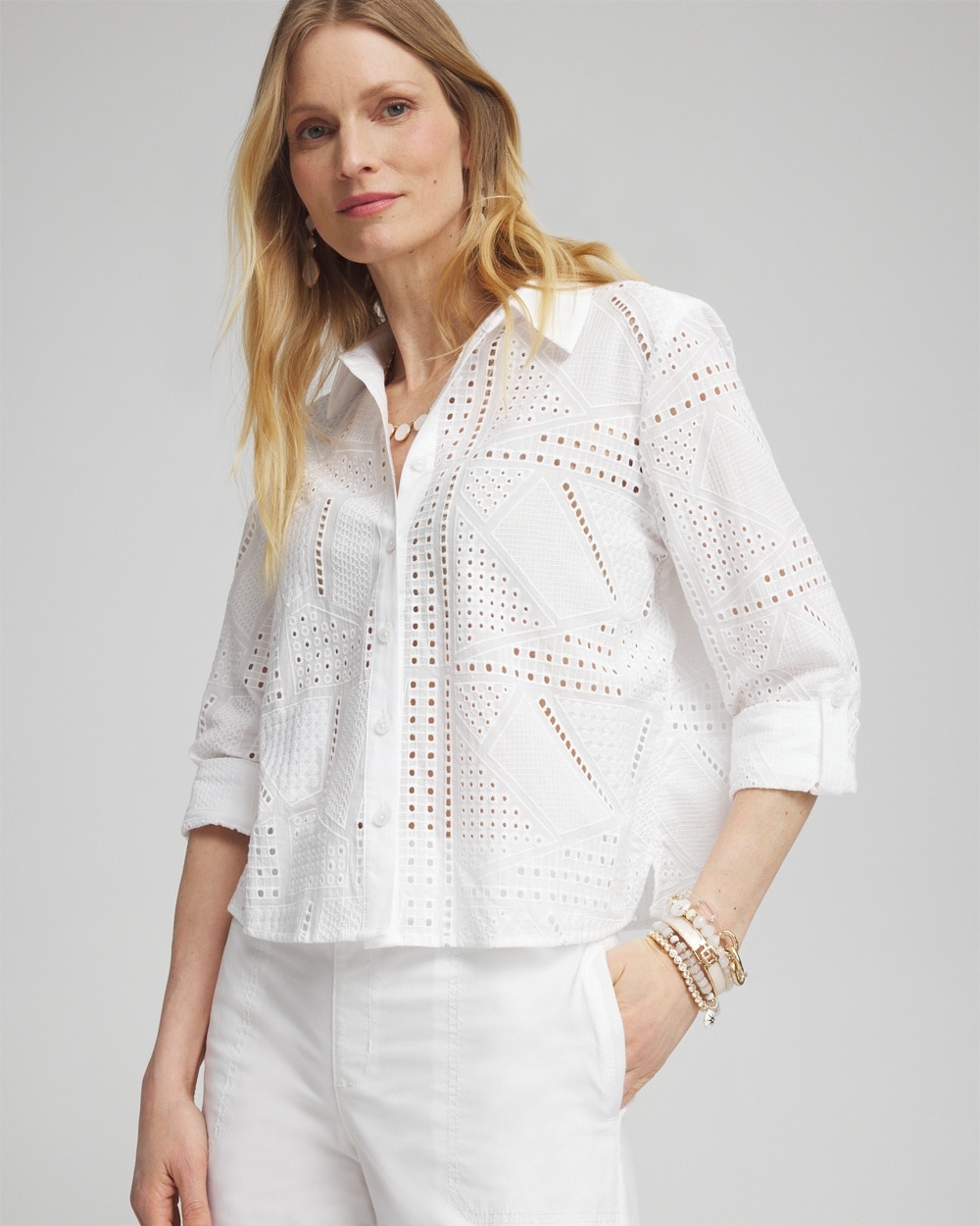 Mixed Eyelet Cotton Shirt