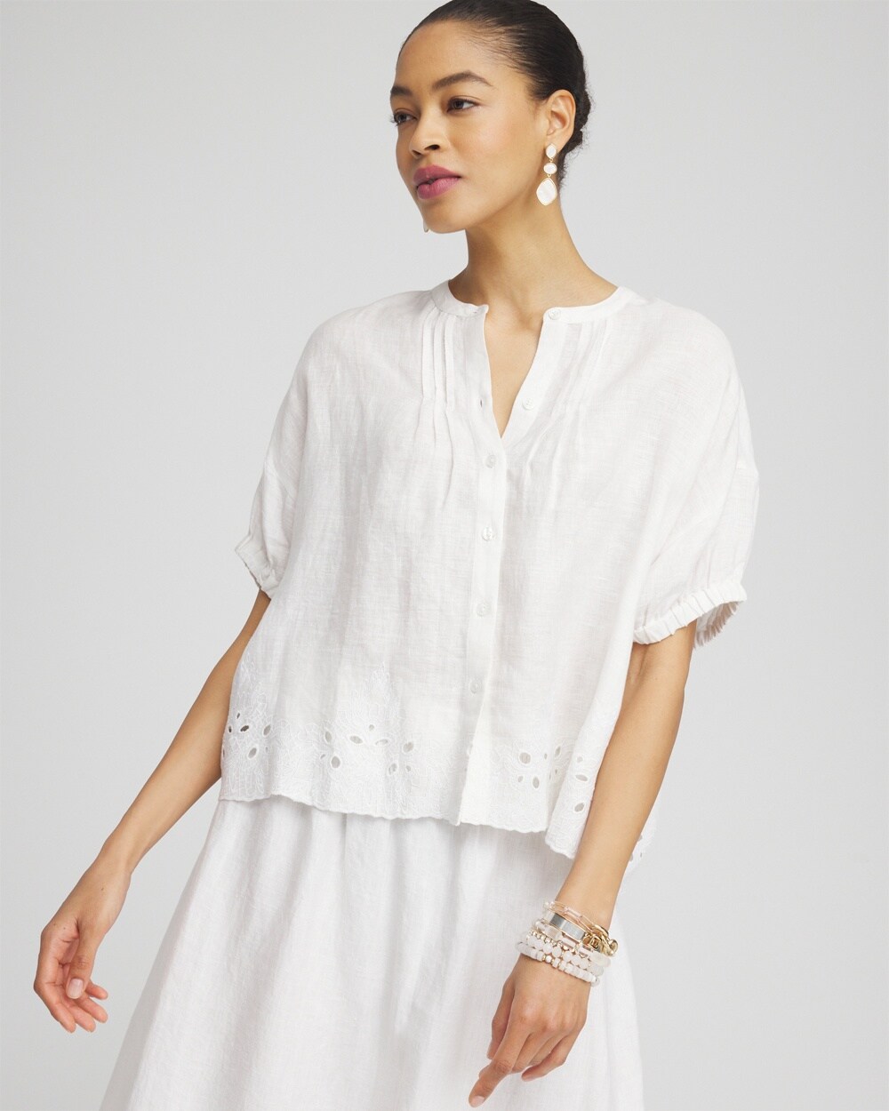 Pintuck Dolman Sleeve Linen Shirt