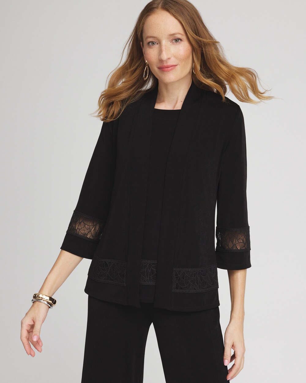 Travelers&#8482; Macrame Trim Cardigan