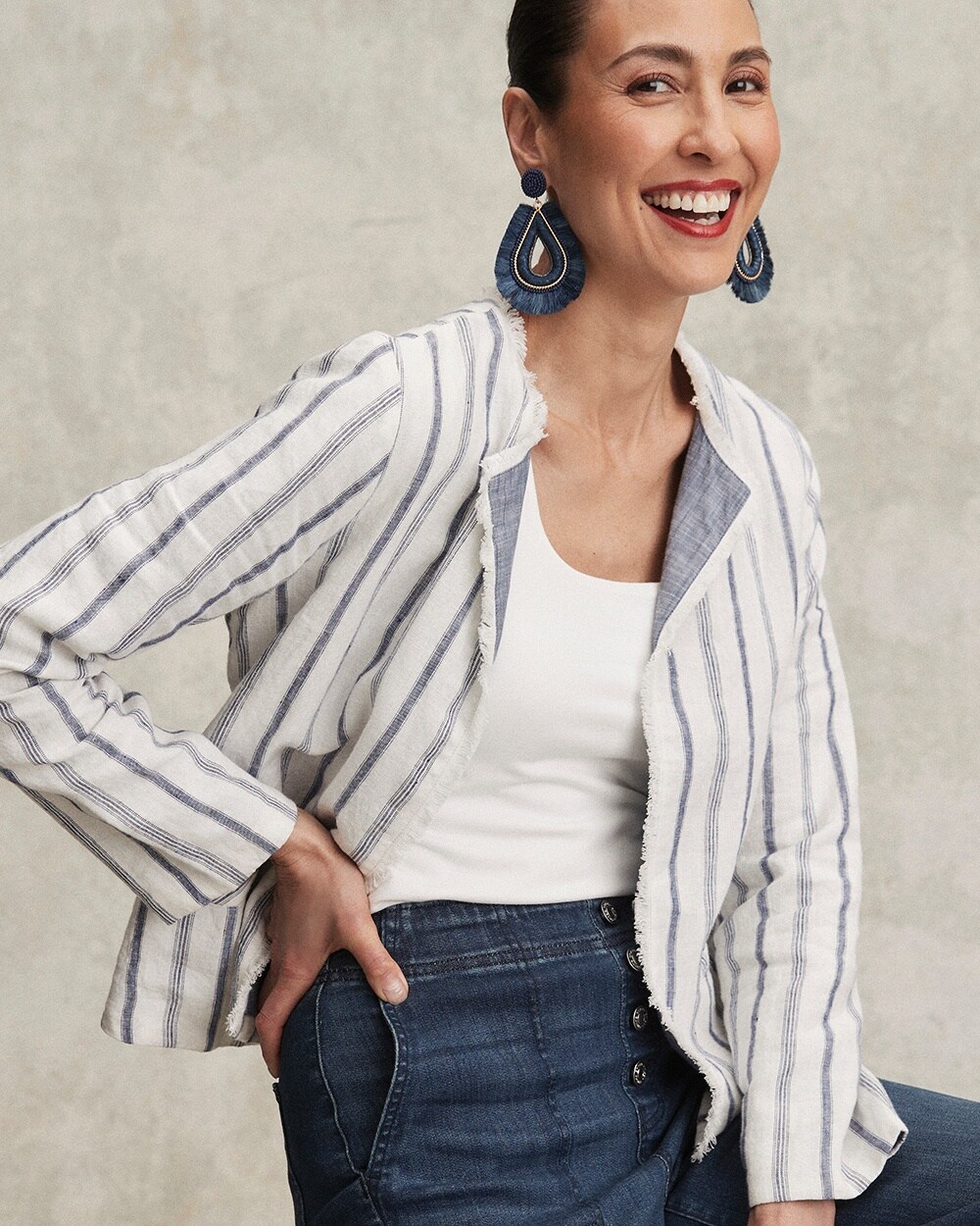 Stripe Linen Frayed Jacket