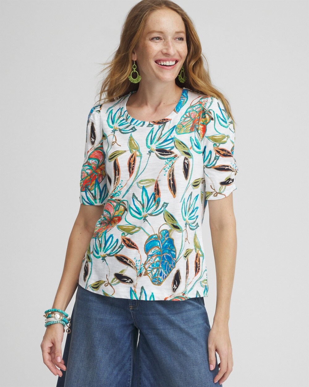 Floral Gathered Elbow Sleeve Tee