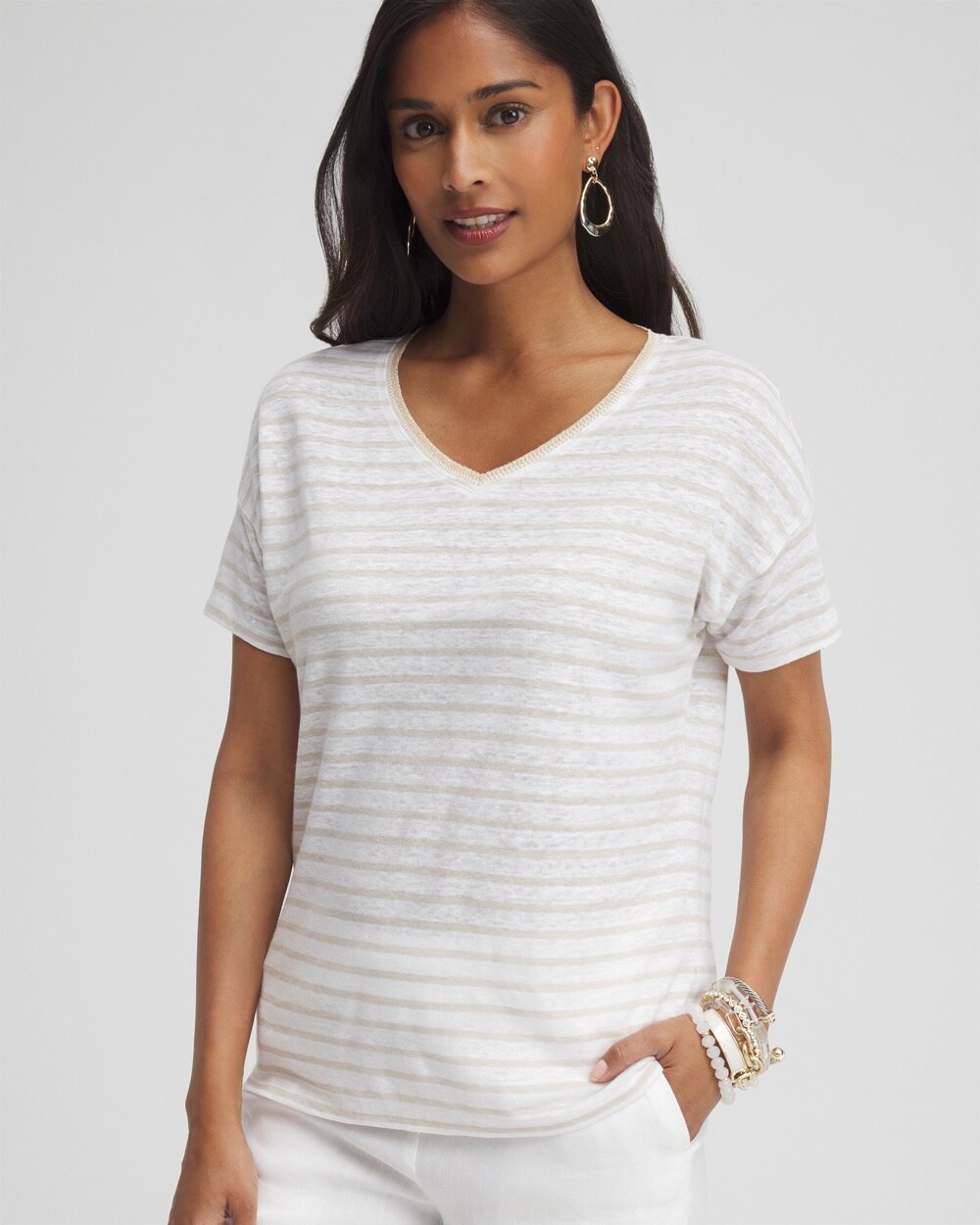 Linen Stripe Sweater Trim Tee