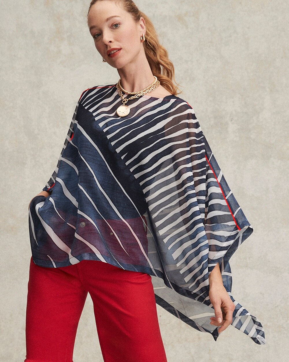 Chiffon Abstract Lines Poncho