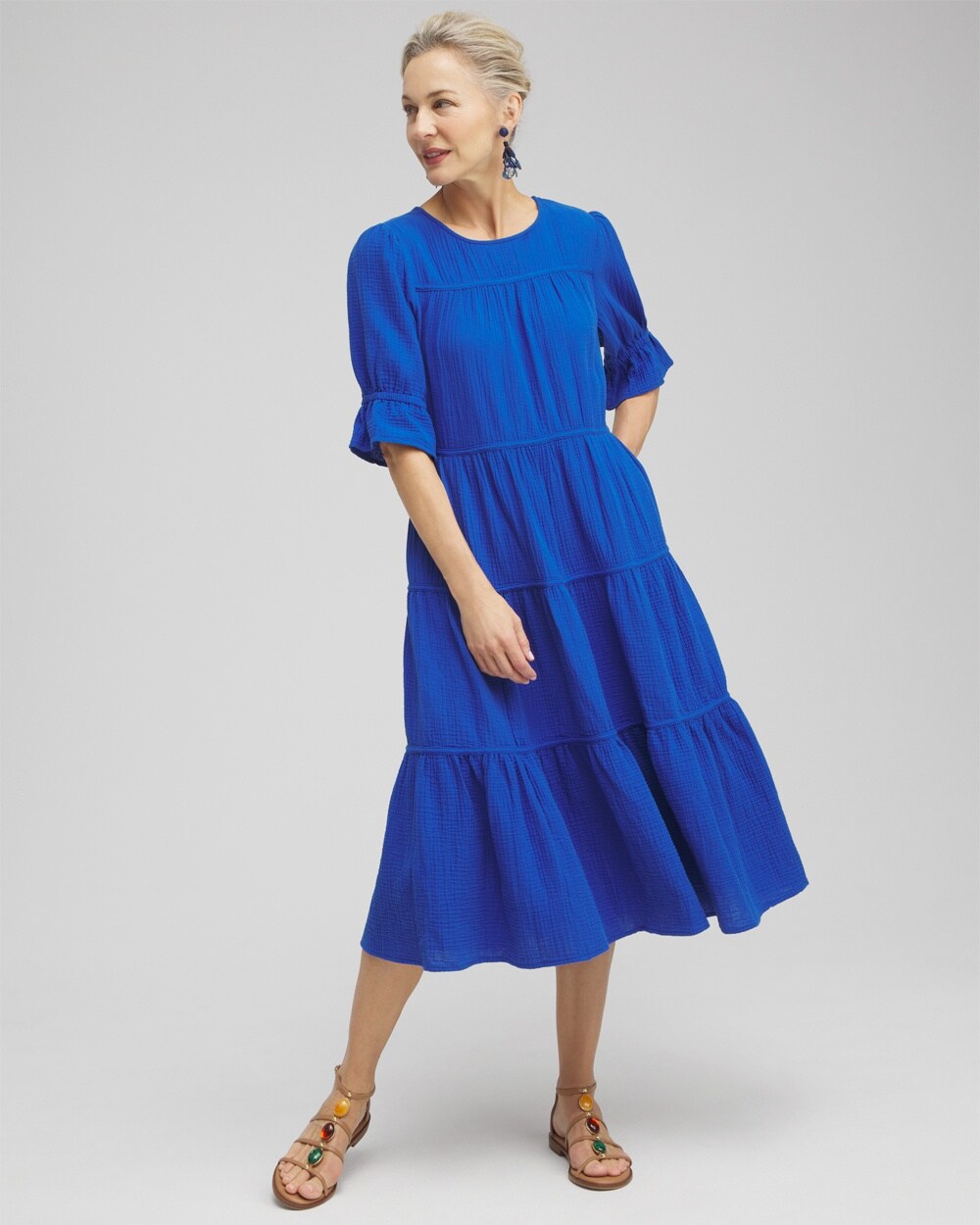 Gauze Tiered Midi Dress