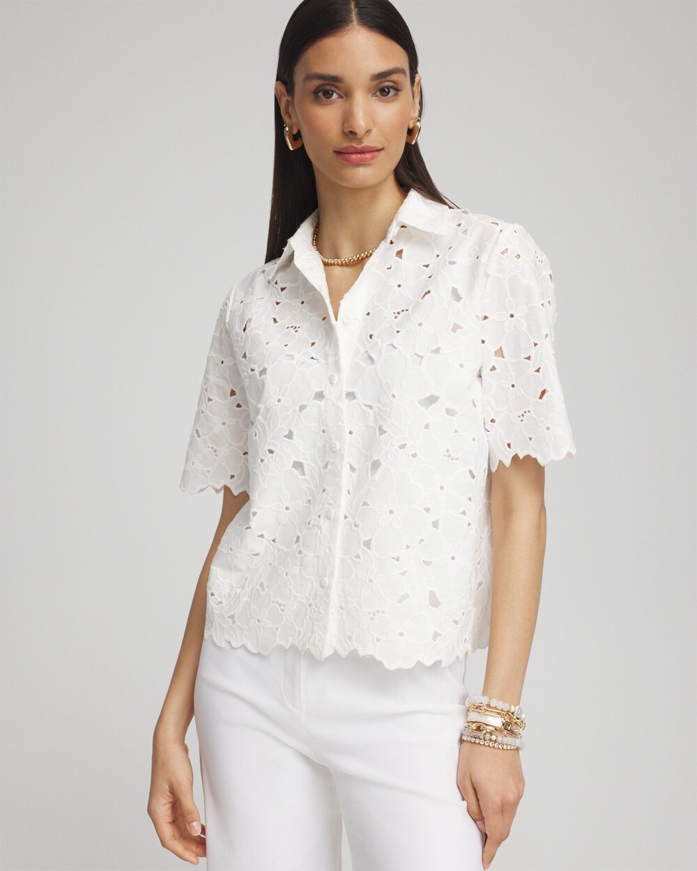 Black Label\u2122 Lace Button Up Top